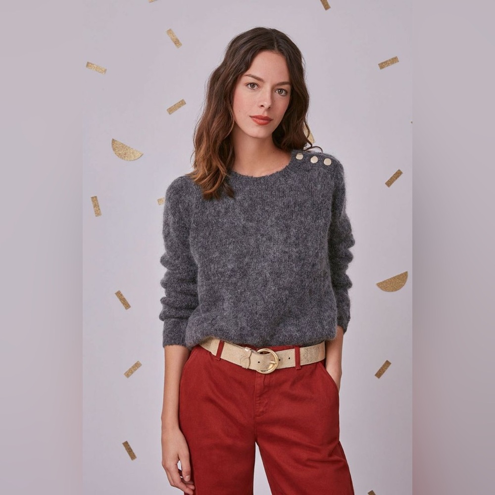 Elegant Charcoal Sweater with Button Accents